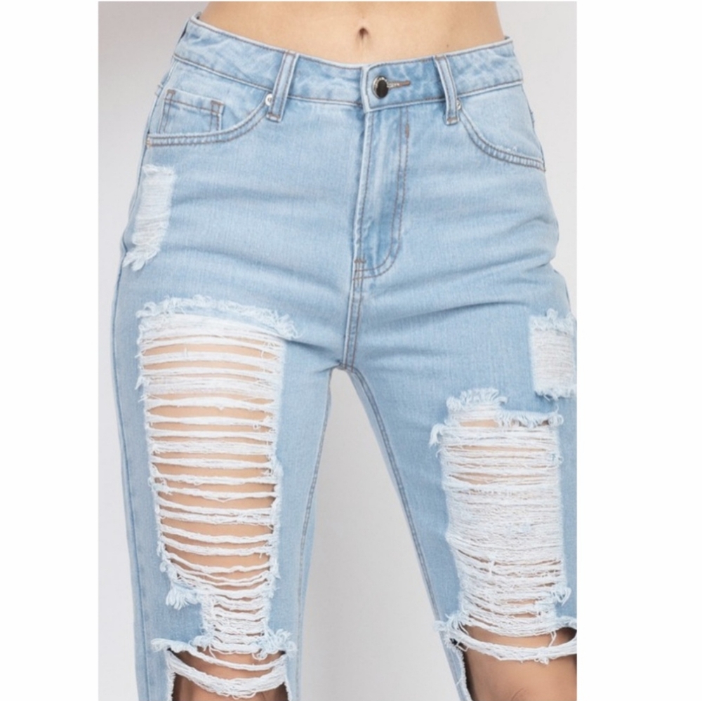 DENIM BLVD High Rise Ripped Mom Jeans - Picture 3 of 15